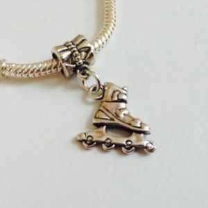 "ROLLER BLADE" Sterling Silver Plated Dangling Charm For European Style Bracelet